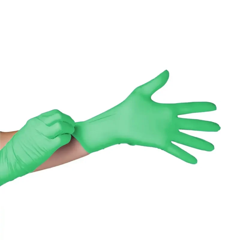 Biodegradable green nitrile gloves for medical examination